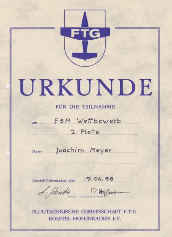 FTG Vereinpokal 88 Urkunde350